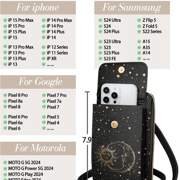 Cell Phone Purse Crossbody Bags for Women - Cute Design Leather Cellphone Bag Sm - Picture 3 of 6